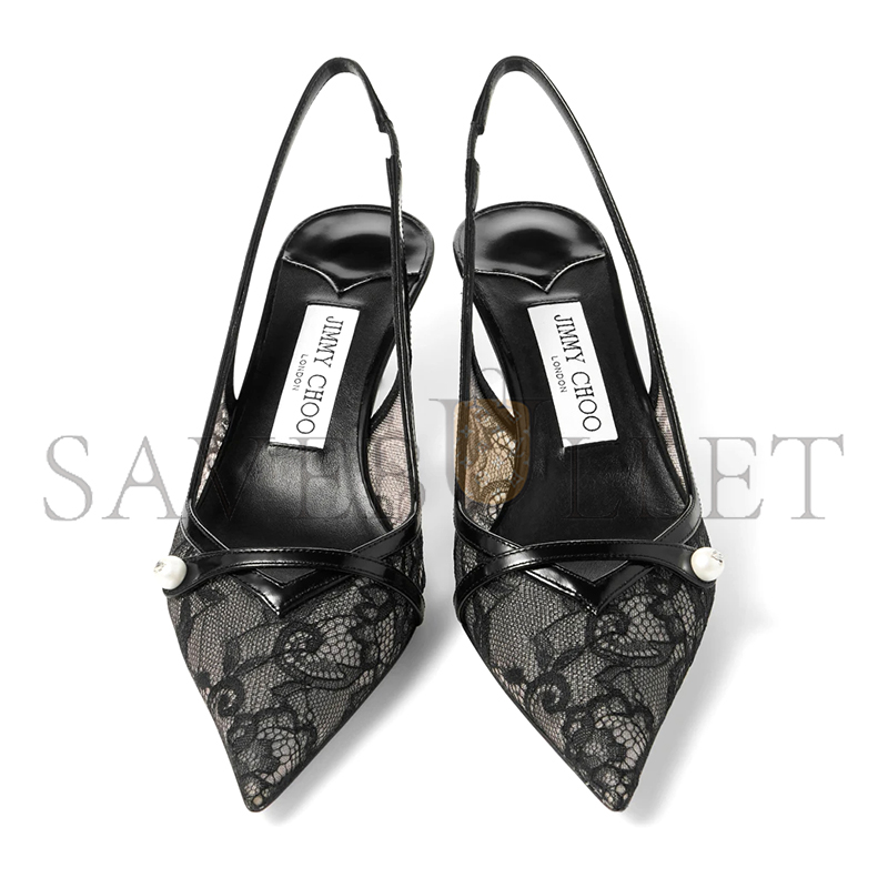JIMMY CHOO AMITA 45 BLACK JIMMY CHOO LACE AND SPAZZOLATO PUMPS AMITA45DRH